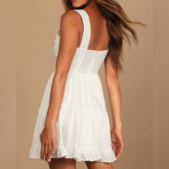 Lulus Good To Be Here Mini Dress Size S White Babydoll Cotton Linen Corset - Picture 2 of 16